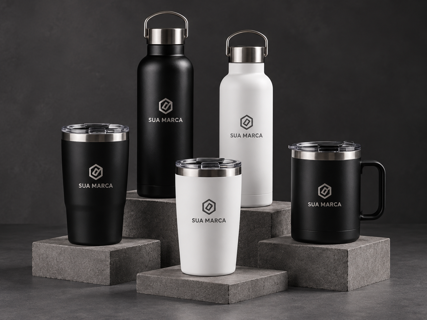 Garrafas e copos térmicos personalizado com a marca da empresa